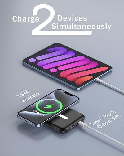 podoru for Magsafe Battery Pack, 5000mAh Magnetic Power Bank with Type-C Cable 20W PD Fast Charging Lighting Input Wireless Portable Charger for iPhone 17/16/15/14/13/12/ All Series-Black thumbnail 6