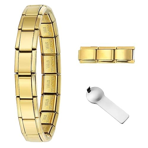 GEMOSA 9mm Italian Charm Bracelet Starter Set, Stainless Steel Classic Link Bracelet for Women Men, Adjustable 6.75-8 inch, 18+3 Links with Connector Tool – Multiple Colors - Image 1