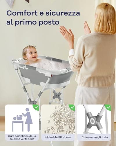 2 in 1 Bagnetto neonato con supporto, vaschetta da bagno con rete di sostegno per neonati e bambini piccoli, design multiuso e pieghevole per riporla facilmente, grigia thumbnail 4