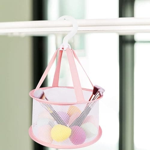 AUAUY Makeup Brush Cleaning Mat & Hanging Drying Net, Foldable Makeup Brush Cleaner, Silicone Brush Cleaning Bowl With Mesh Drying Rack Basket to Dry Makeup Sponge, Powder Puff, Brush(Pink) thumbnail 9