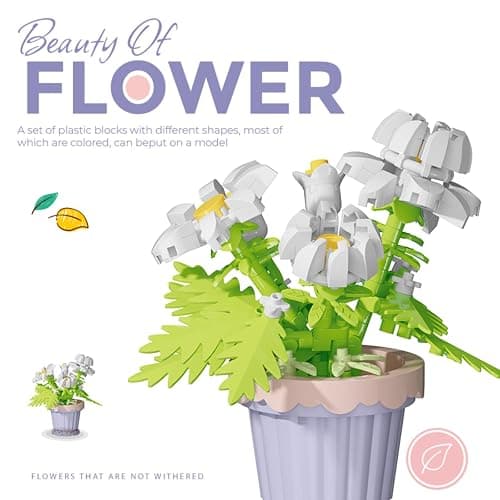 Jollcnoia Daisy Mini Flower Potted Plant Bonsai Building Toy Blocks Particle Flower Botanical thumbnail 3