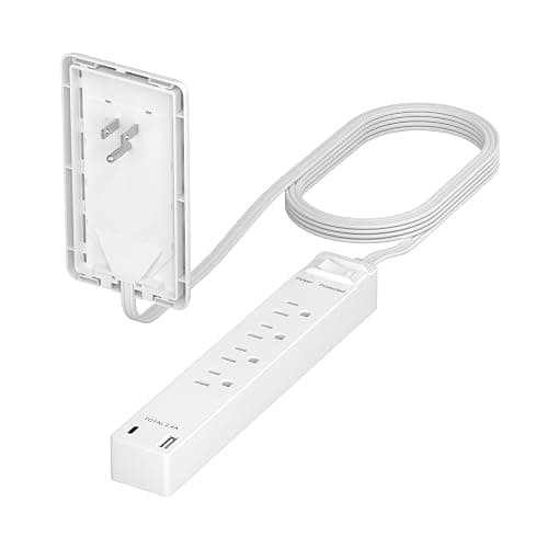 LIDER Surge Protected Outlet Extender, 4-Outlet Power Strip, 1 USB Type-A, and 1 USB Type-C Port, Surge Protect Up to 1500J, Ultra-Thin Wall Plate Plug with Cord Extender, 5ft Cord, ETL-Listed, White - Image 1