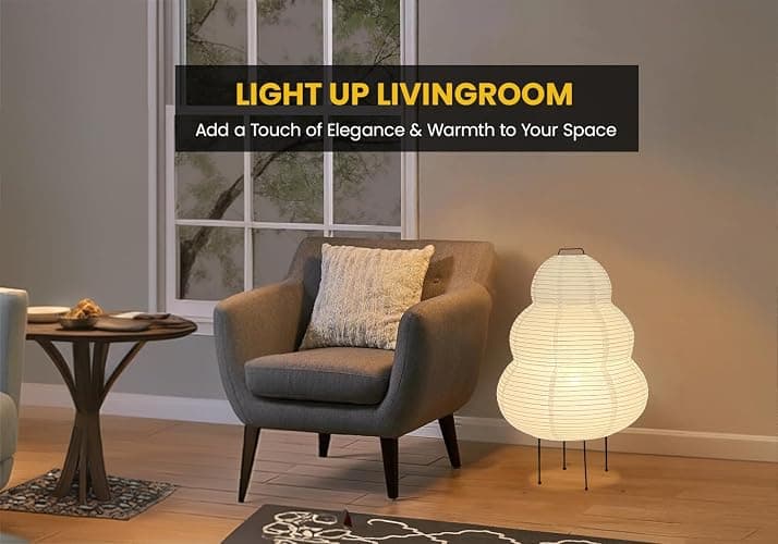 Akia Collection Noguchi Akari Rice Paper Lantern Lamp - Dimmable Japanese Table Lamp with Washi Paper Shade, Bulb Included - Japandi Bedside, Desk Light thumbnail 6