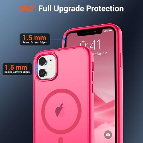 SUPFINE Magnetic for iPhone 11 Phone Case (Compatible with MagSafe) (Military Grade Drop Protection) Slim Translucent Matte Shockproof Phone Cover,Hot Pink thumbnail 4