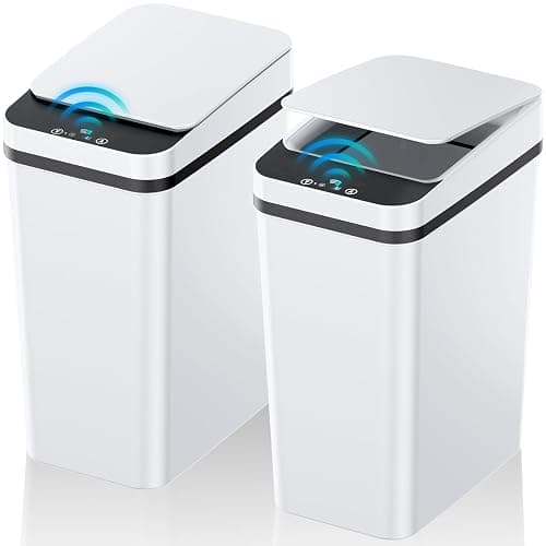 KOEYLE 2 Pack 2.2 Gallon Automatic Touchless Garbage Can, Small Motion Sensor Smart Trash Can, Slim Waterproof Trash Bin for Bedroom, Bathroom, Office, Living Room, White - Image 1