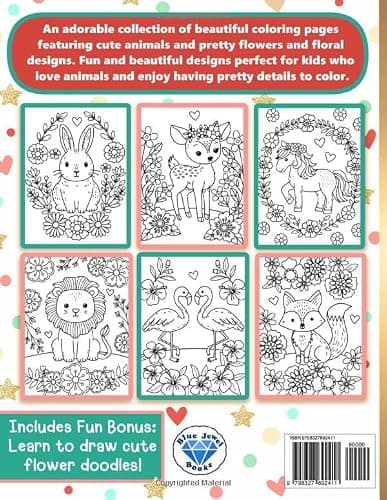 Coloring Book for Kids: Animals and Flowers for Girls Ages 6-12 thumbnail 2