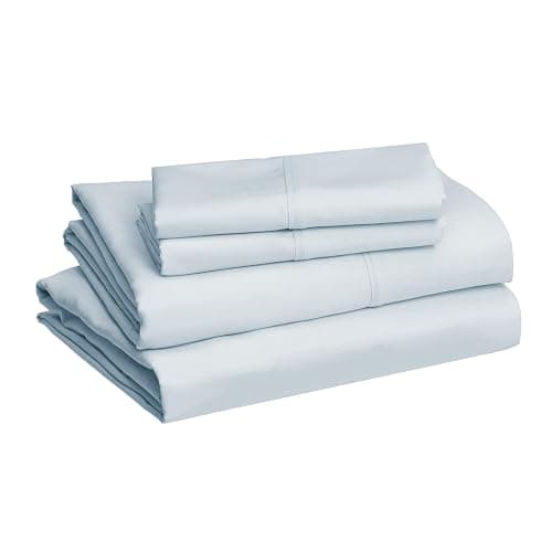 Amazon Basics Lightweight Breathable Super Soft Easy Care Brushed Microfiber 4-Piece Bed Sheet Set with 14-Inch Deep Pockets, Wrinkle Resistant, Queen, Light Blue, Solid thumbnail 2