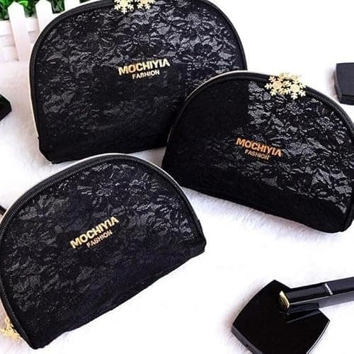 Travel Makeup Bags, Portable Transparent Lace Organizer Bag for Cosmetic and Toiletries, Small Pouch with Snowflake Zipper for Women Handbag Essentials Used for Work, Gym, and Camping (Black,L) thumbnail 2