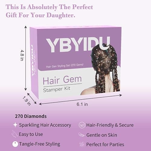 Hair Gems Tool for Girls, Hair Jewels Kit with 270 Stick On Hair Gems, Reusable and Easy to Apply & Remove Hair Styling Tool, Christmas, Birthday Party Gifts Toys for Girls thumbnail 2
