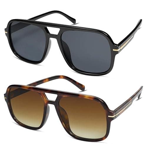 HERJOUR Retro Trendy Square Aviator Sunglasses Womens Mens 70s Classic Vintage Oversized Sun Glasses AR82173 thumbnail 4