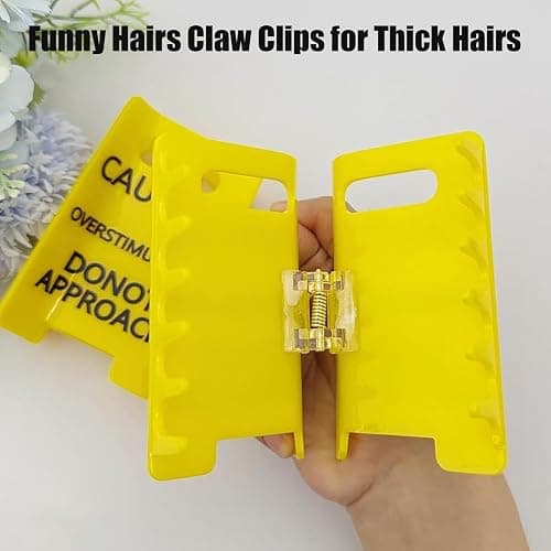 Overstimulated Caution Sign Hair Claw Clip, Funny Yellow Warning Hair Clip, Gag Gift for Women Friends (2pcs) thumbnail 7