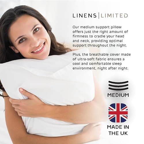 Linens Limited - Soft Pillows 4 Pack, Made in the UK, Hotel Quality, Luxurious Bounce Back Pillows, Feels Like Down, Medium and Orthopedic Support, Non-Allergenic Microfibre, Machine Washable (White) thumbnail 2