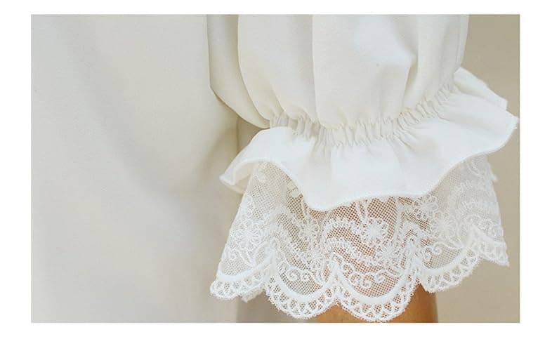 TanQiang Women's Sweet Lolita Shirt Short Puff Sleeve Flower Embroidered Peter Pan Collar White Ruffle Blouse thumbnail 6