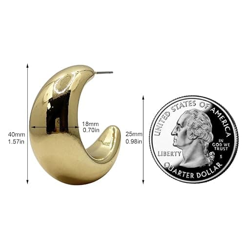 Chunky Gold Hoop Earrings Thick Half Open Hoop Huggie Earring for Women thumbnail 4