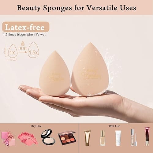 Real Perfection Makeup Sponge Set Blender Sponges, Latex-Free Beauty Makeup Sponges 7 pcs with 1 Travel Container Case for Blending Foundation Liquid Cream and Powder (Beige) thumbnail 5