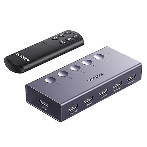 UGREEN HDMI Switch 5 in 1 Out 4K@60Hz, HDMI 2.0 Switcher 5 Port | with IR Remote Selector Box 4K HDR 3D Dolby Vision Atmos CEC HDCP2.2, Compatible with PS5 4 3 Xbox Switch TV Gray - Image 1