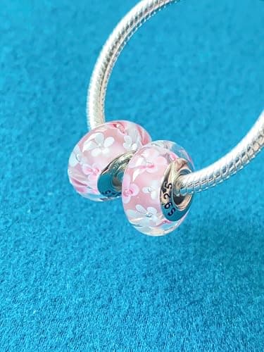 Original Murano Glass Charms for Pandora Bracelets, Authentic 925 Sterling Silver Charms for Bracelets, Murano Flowers Charms, Glass Beads fit Pandora Style Bracelet for Women thumbnail 4