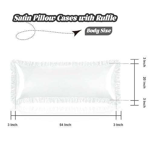 Homiest Ruffle Satin Body Pillow Cover, Silky Satin Body Pillowcase with Envelope Closure, Luxury & Ultra Soft Long Pillow Cases for Hair and Skin, Ruffled Long Pillow Shams (White) thumbnail 3