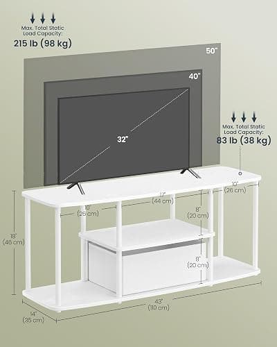 SONGMICS HOME Superfast Toolless Assembly, TV Stand for TVs up to 50 Inches, TV Cabinet Unit, Media Center Table, Living Room, 43 x 14 x 18 Inches, Shelves, Snow White and Matte White ULTV500W01 thumbnail 2