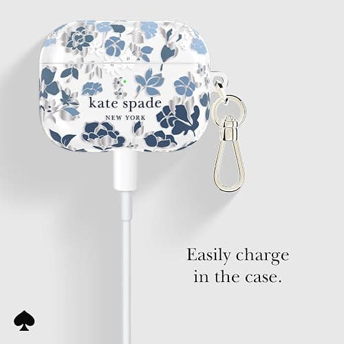 kate spade new york AirPods Pro 3 Case - Flowerbed Blue | Stylish Case with Luxe Gold Ring Keychain for Bag, Tote, Backpack, and More - Protective & Lightweight Case for AirPods Pro 3 thumbnail 5