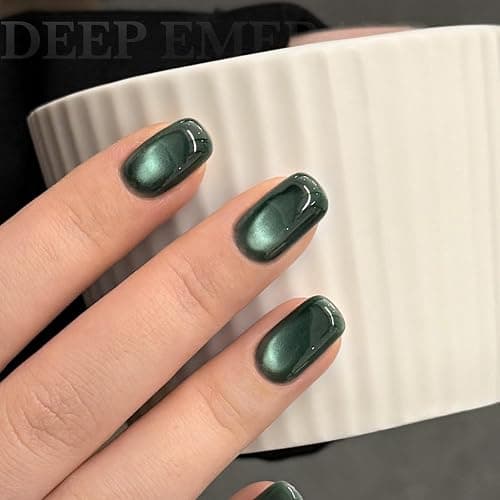 GAOY Jelly Green Cat Eye Gel Nail Polish, 16ml Glitter Holographic Nail Polish with Magnet, Reflective Translucent UV Gel, 3152 Deep Emerald thumbnail 4
