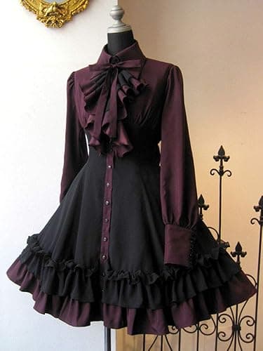 ZZEQYG Schwarzes Gothic-Kleid für Damen und Mädchen, lange Ärmel, Polyester, Rüschenkleid mit Schleifen thumbnail 4