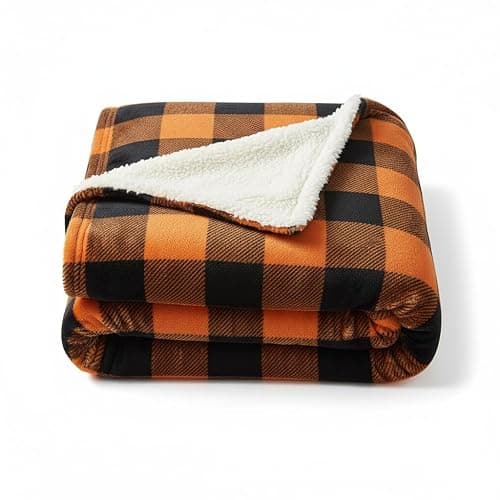 CEKUIA Sherpa Fleece Blanket Sofa Throw Flannel Plaid Throw for Couch Bedroom Chair Home Decor, Lightweight Fluffy Microfiber Check Pattern Travel Blanket 130x150 cm - Image 1