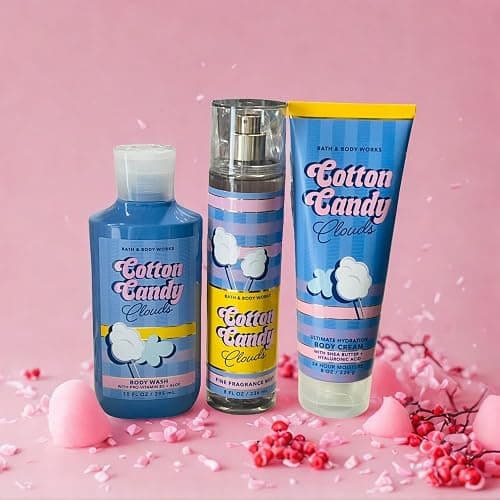 Bath & Body Works COTTON CANDY CLOUDS Fine Fragrance Mist, Ultimate Hydration Body Cream & Body Wash 3pc Gift Set with a Red Bow for Holidays – Full Size thumbnail 6