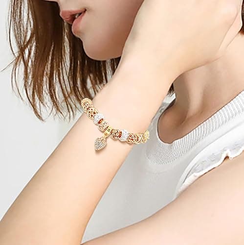 Sinalty Gold Beads Bracelets Rhinestone Heart Charm Bracelet Luxury Adjustable Bangle for Women thumbnail 4