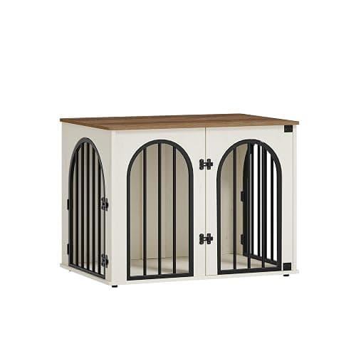 Hzuaneri 31.5'' Wooden Dog Crate Furniture, Indoor Dog Kennel Dogs Cage for Small/Medium Dogs, Heavy Duty Dog Crates Decorative Pet House End Side Table TV Stand, White Brown DFC85114B thumbnail 9