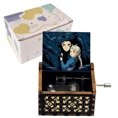 Pursuestar HowlMoving Castle-Merry Go Round of Life Wood Music Box, Hand Crank Vintage Engraved Musical Gift for Anime Fans Girlfriend Valentine Wedding Christmas Birthday - Image 1