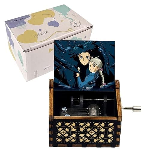 Pursuestar HowlMoving Castle-Merry Go Round of Life Wood Music Box, Hand Crank Vintage Engraved Musical Gift for Anime Fans Girlfriend Valentine Wedding Christmas Birthday - Image 1