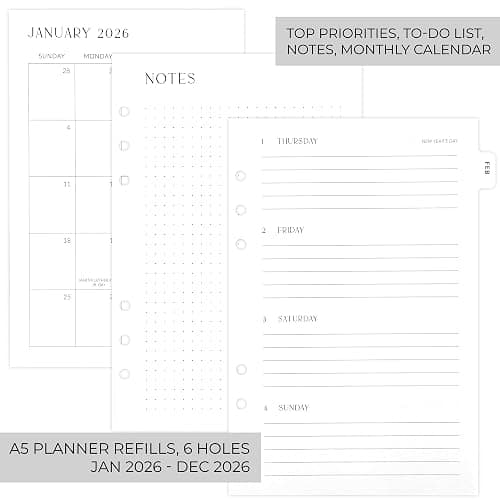 Beautiful 2026 Daily Planner Inserts for 6 Ring Binders – Durable A5 Paper Refill Set 5.5" x 8.3" - Refills Incl. Tabs & Monthly Calendar Spreads - From January 2026 - December 2026 thumbnail 3