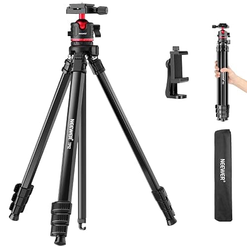 NEEWER Basics 66.5"/169 cm Travel Tripod for Camera, Lightweight Portable DSLR Stand with Ball Head, Arca Type QR Plate, Cell Phone Holder Compatible with iPhone Video Recording, Max Load 11 lb, TP12 - Image 1