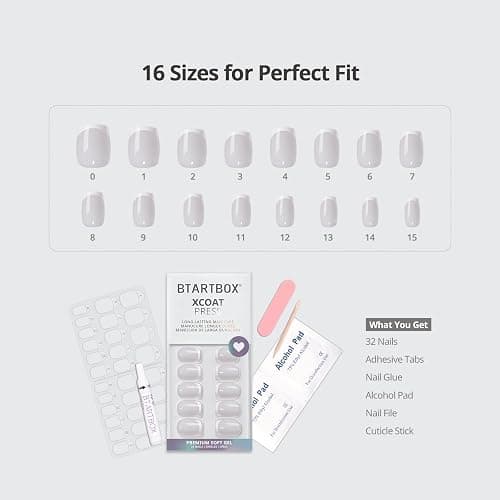 BTArtbox Press On Nails - White French Tip Press on Nails Square, Glue On Nails for Wedding Gift, Supremely Fit & Natural Stick On Nails in 15 Sizes - 30 Fake Nails Kit, Classic French thumbnail 5