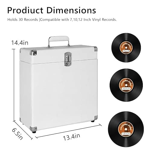Vinyl Record Storage Box – Lockable Leather Crate for 7 10 12 Inch Records (Leather White) thumbnail 2