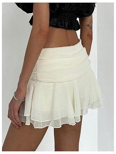 MakeMeChic Women's Tiered Layer Ruched Mesh Sheer Flared Ruffle Hem Summer Y2K Mini Skirts thumbnail 6