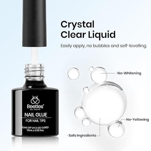 beetles Gel Polish 9 in 1 Gel Nail Glue for Clear Acrylic Nails Tips, Long Lasting Super Strong Brush Nail Glue for Fake Nails, Base Blooming Nail Gel, New Safe Formula, U V Light Cure thumbnail 6