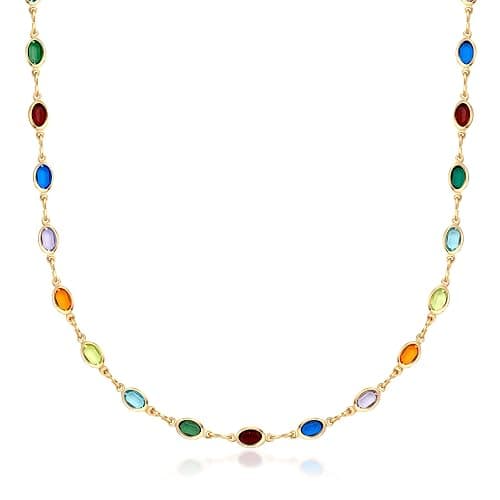 Barzel 18K Gold Plated Multicolor Stone Crystal Oval Necklace for Women - Made In Brazil - Image 1