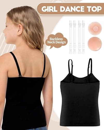 iMuchic Camisole Tank Tops for Girls, Stretch Undershirts Comfortable Camis with Clear Straps and Silicone Cover thumbnail 3