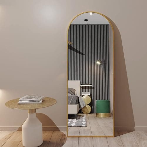 Koonmi Bogen Ganzkörperspiegel, 44 x 147 cm Gewölbter Standspiegel in voller Länge, an der Wand montiert, lehnend, Bodenspiegel Ganzkörper als Ankleide Eitelkeitsspiegel für Wohnzimmer, Gold thumbnail 7