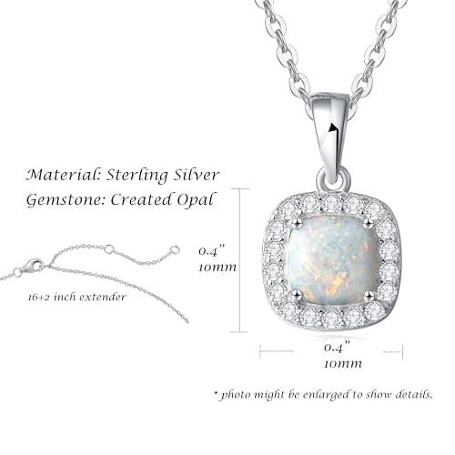 FANCIME Sterling Silver Created White Opal Necklace/Earrings Halo Pendant Stud Leverback Dangle Earrings Cubic Zirconia CZ Fire Opal Fine Jewelry for Women thumbnail 4