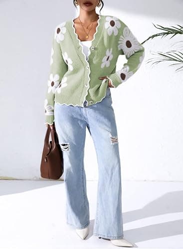 Pink Queen Fuzzy Sweater Cardigan for Women 2025 Fashion Long Sleeve Flower Outerwear Button Down Open Front Cardigan Coat thumbnail 6