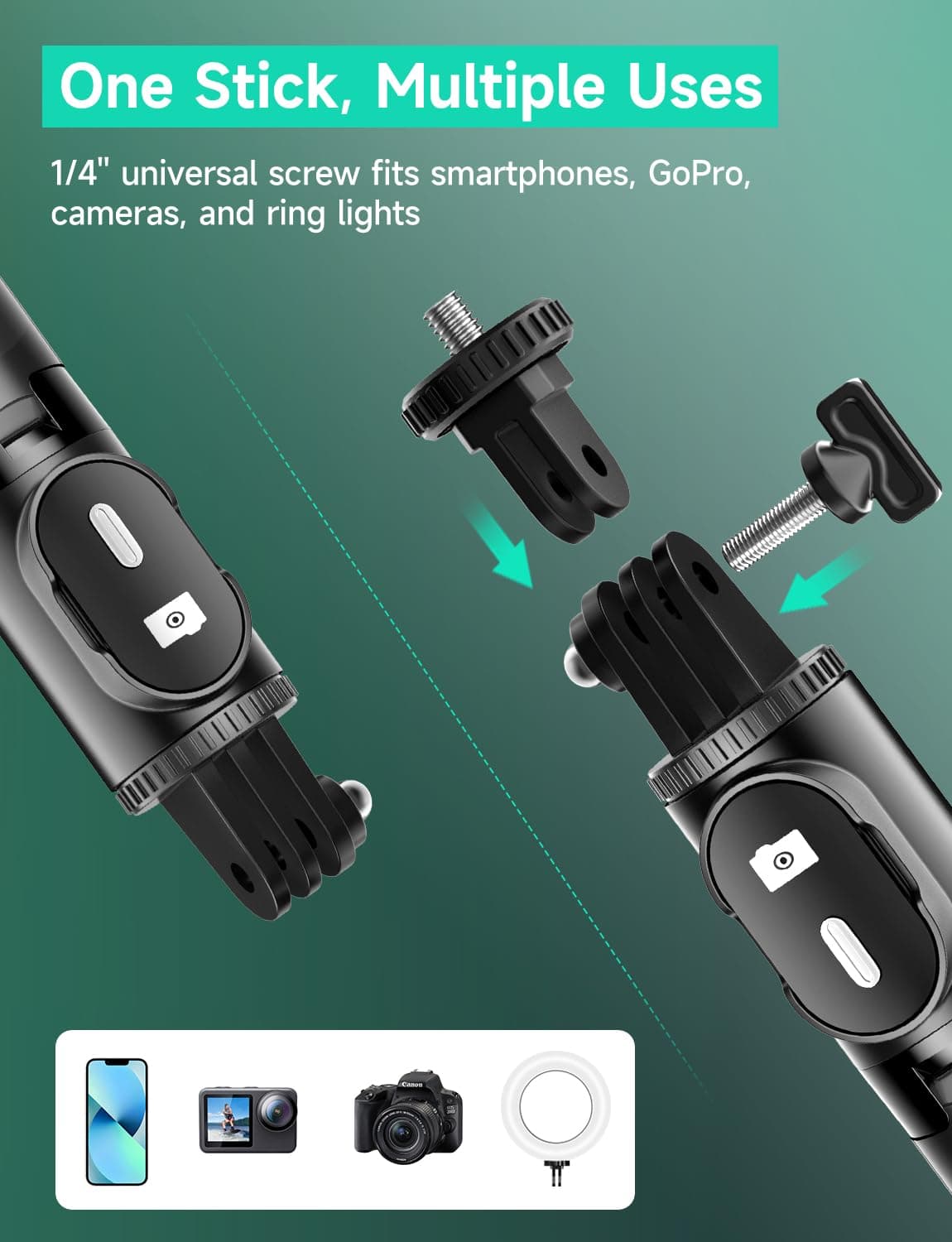 Portable Phone Tripod Stabilizer, 71cm Extendable Travel Tripod for iPhone with Remote Control, Adjustable Selfie Stick, Foldable Phone Stand for 4-7" iOS/Android/Cam/GoPro/Selfie/Streaming -Black thumbnail 5