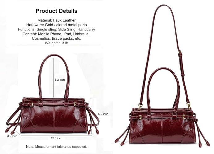 P. Atelier Women’s Shoulder Bag, Faux Leather Crossbody Handbag | Structured Design Detachable Strap Medium Size Lightweight Work & Everyday Use thumbnail 5