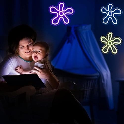 3 Pcs Flower Neon Sign LED Light Signs Retro LED Signs Flower Shaped Sign Purple Blue and Yellow Neon Sign for Bedroom Home Wall Decor Birthday Wedding Party Decorations Kid's Gifts thumbnail 5