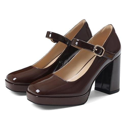 Marc Ford Mary Jane Heels Pumps Shoes Women Platform Chunky Block Heels | Square Toe, Closed Toe, Wedding, Adjustable Ankle Strap, Buckle, Vacation, Dress Shoes, Comfortable - Image 1