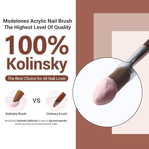 Modelones Kolinsky Sable Acrylic Nail Art Brush Red Wood Pen Nail Brush for Acrylic Powder Molding Drawing Professional Manicure Pens (14#) thumbnail 2