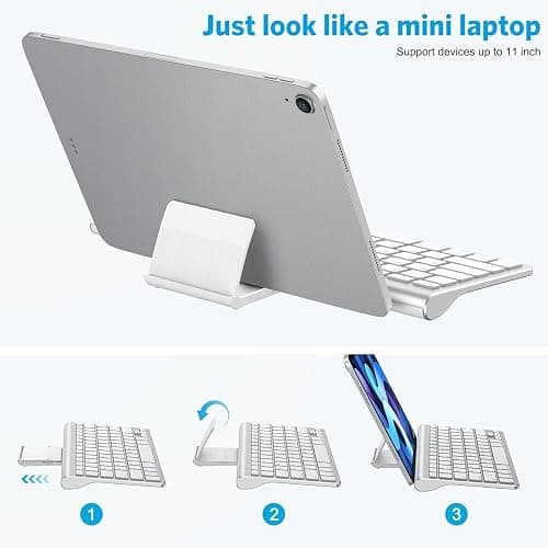 OMOTON Bluetooth Keyboard and Mouse Set Compatible with all iPad Series. With Foldable Bracket, Light and Easy to Carry, Suitable for Business Travel/Home/Office, Silver thumbnail 2