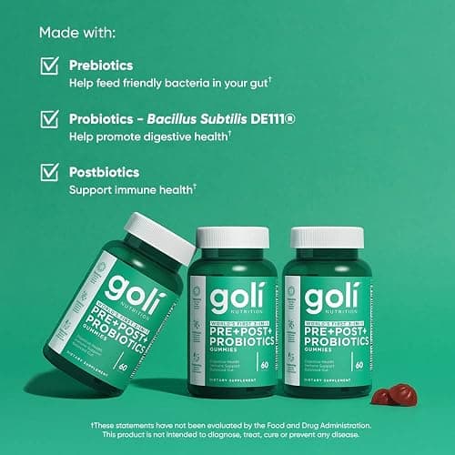 Goli Nutritional Supplement, Pre+Post+Probiotics Gummy - 60 Count - World's First 3-in-1 Gluten-Free, Vegan, Non-GMO, and Gelatin-Free. thumbnail 6